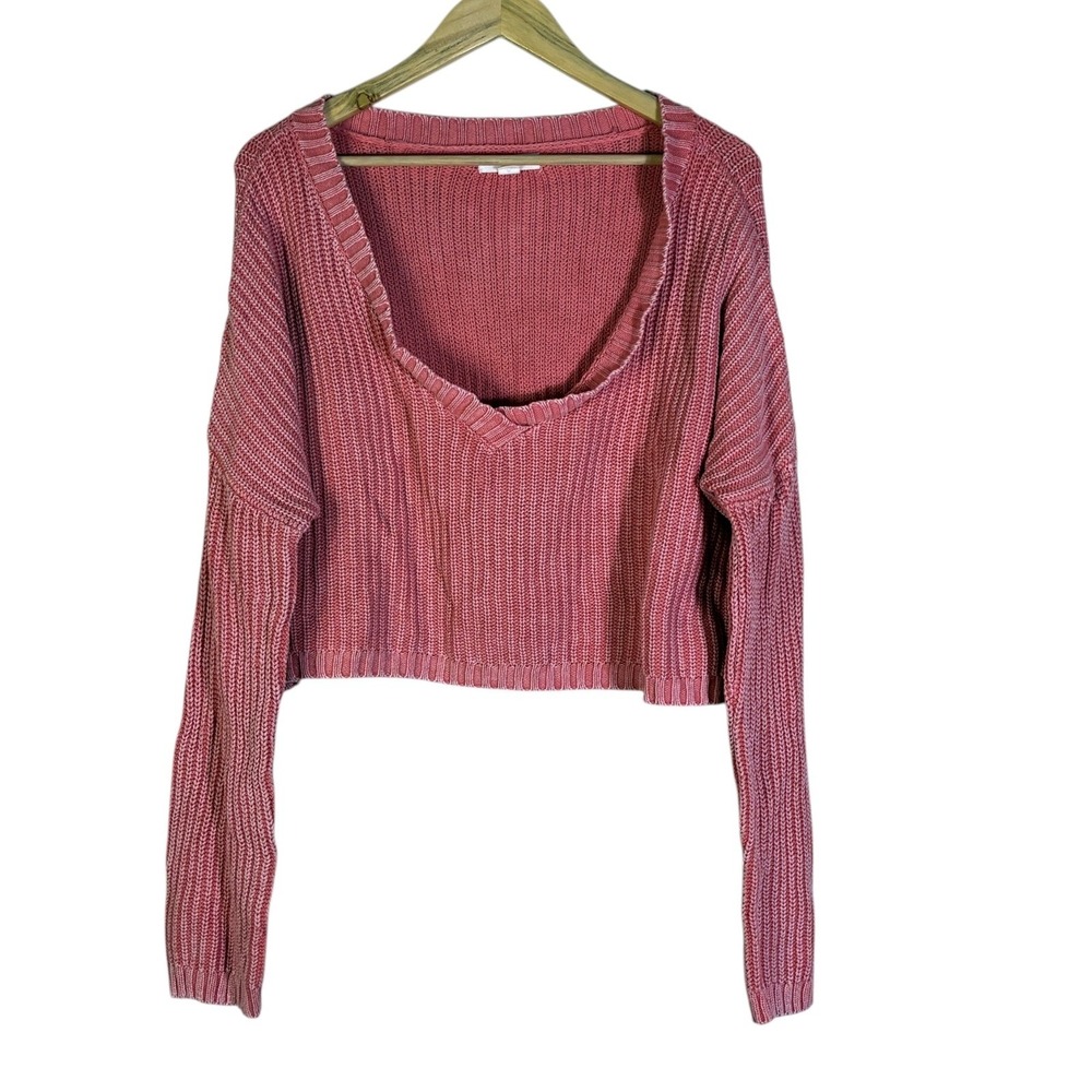 Aeropostale 100% Cotton Ribbed Cropped Sweater Womens M Pink Oversized Y2K Cozy